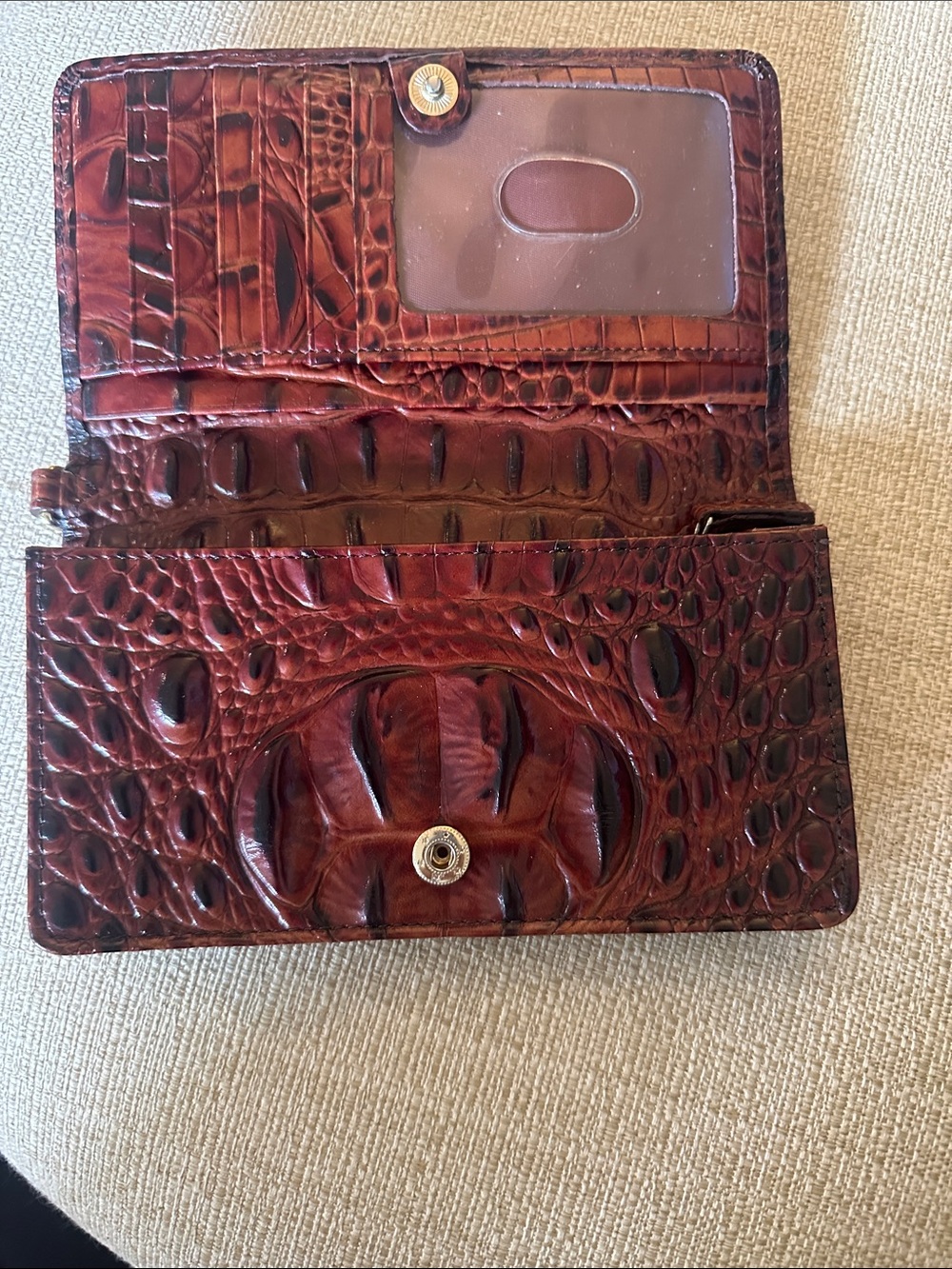 Brahmin Dark Brown Croc-Embossed Leather Wallet with Metal Plaque - Picture 2 of 3